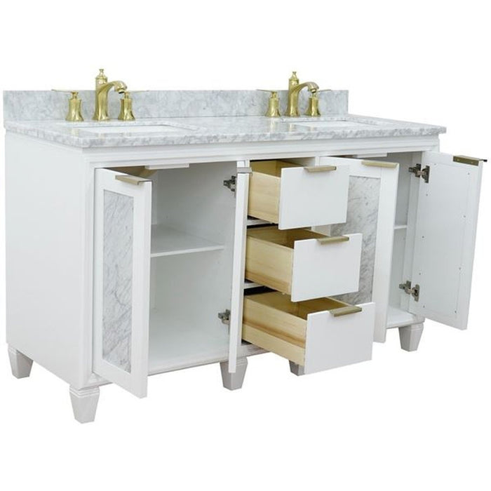 Bellaterra Home Trento 61" Double sink vanity in White finish with White Carrara marble and rectangle sink