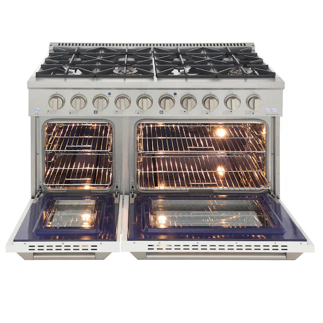 Kucht Signature 48-Inch Pro-Style Dual Fuel Range with Propane Gas in Stainless Steel with White Oven Door & Rose Gold (KDF482/LP-W-ROSE)