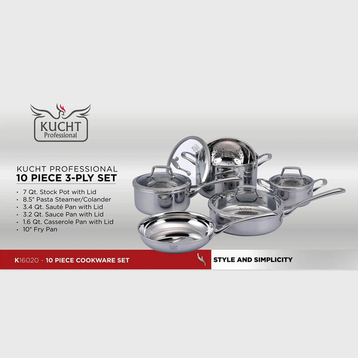 Kucht Culinary 3-Ply Stainless Steel 10 Piece Cookware Set (K16020)