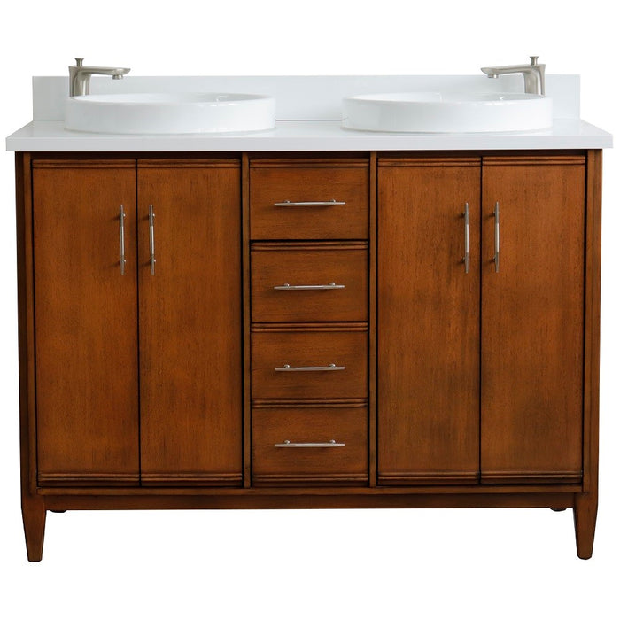 Bellaterra Home MCM 49" Double sink vanity in Walnut finish with White quartz and round sink