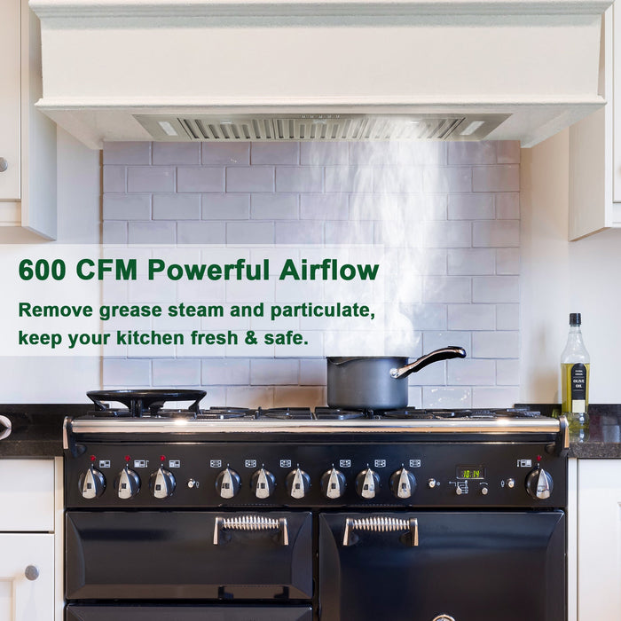 36“ Range Hood Insert, 600 CFM Built-in Stainless Steel Kitchen Hood with LED Lights - AK-HOOD-36