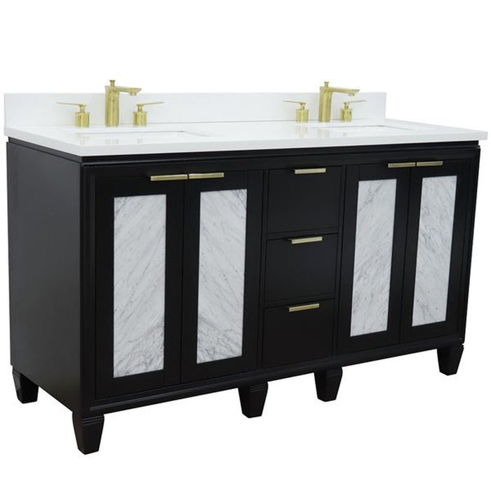 Bellaterra Home Trento 61" Double sink vanity in Black finish with White quartz and rectangle sink