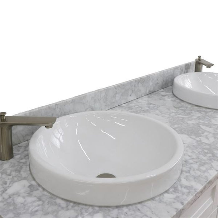 Bellaterra Home Terni 61" Double sink vanity in White finish and White Carrara marble and round sink