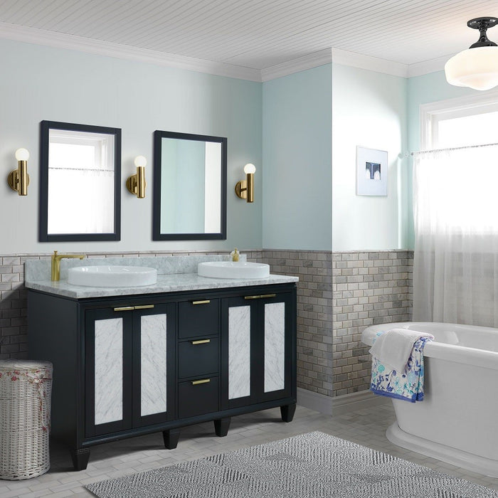 Bellaterra Home Trento 61" Double sink vanity in Dark Gray finish with White Carrara marble and round sink