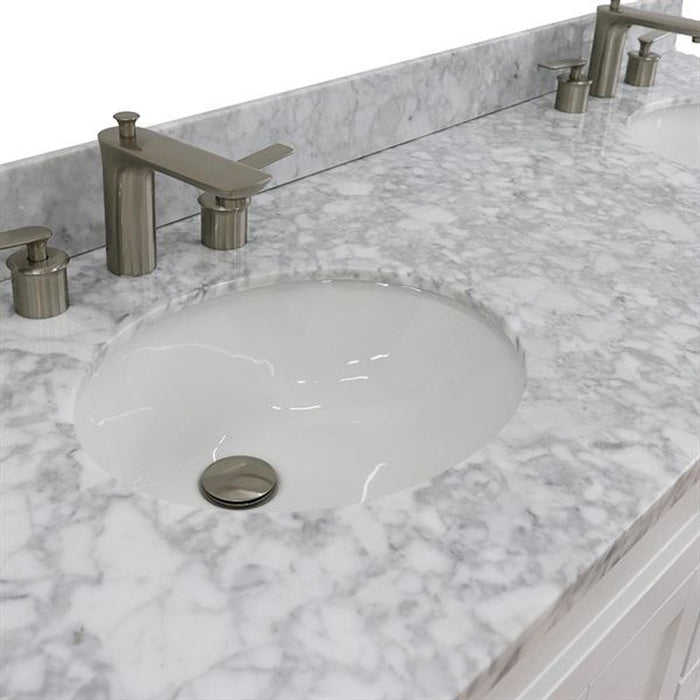 Bellaterra Home Terni 61" Double sink vanity in White finish and White Carrara marble and oval sink