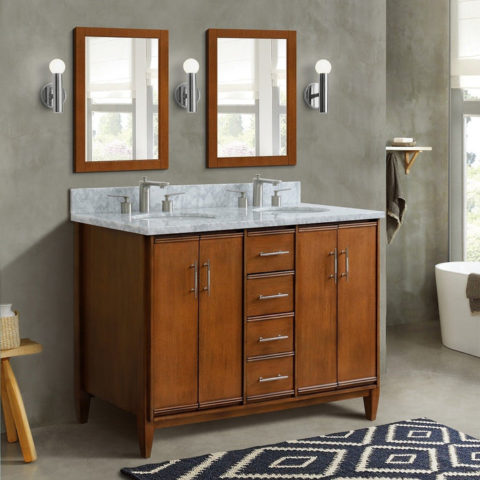 Bellaterra Home MCM 49" Double sink vanity in Walnut finish with White Carrara marble and oval sink