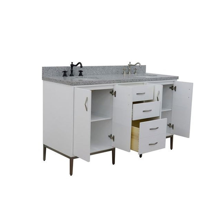 Bellaterra Home Tivoli 61" Double sink vanity in White finish with Gray granite and oval sink