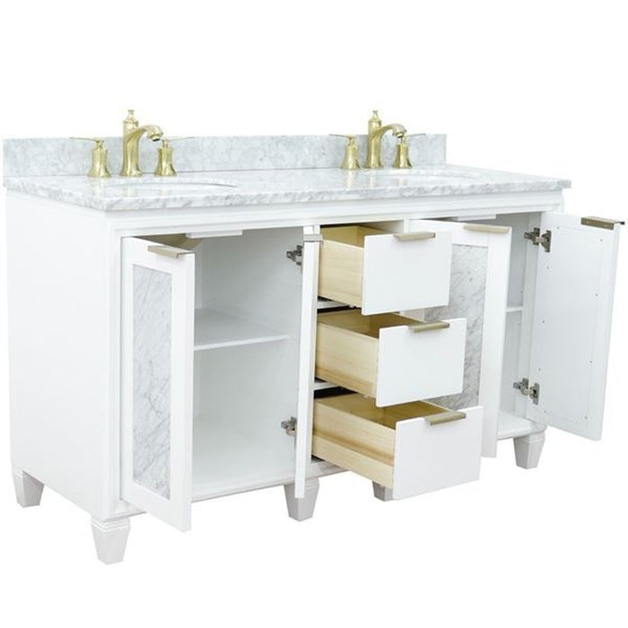 Bellaterra Home Trento 61" Double sink vanity in White finish with White Carrara marble and oval sink