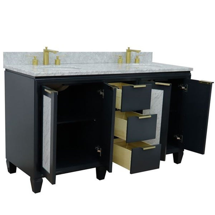 Bellaterra Home Trento 61" Double sink vanity in Dark Gray finish with White Carrara marble and oval sink