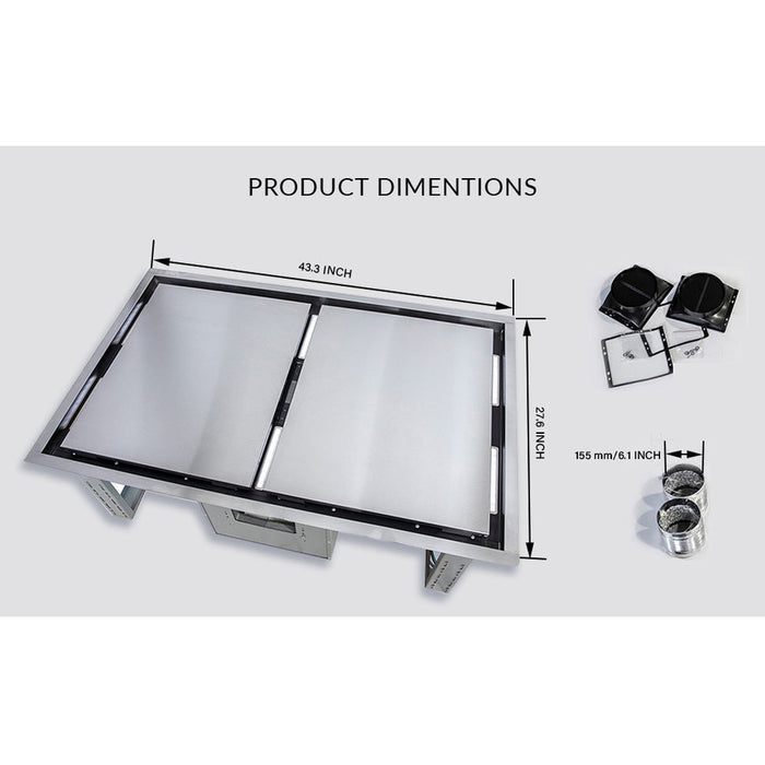 FORNO Arezzo 44-Inch Recessed Ceiling Range Hood, Dual Motors, 1200 CFM, Hybrid Filters, Remote Control
