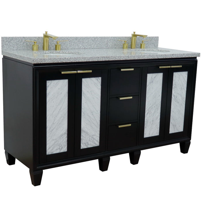 Bellaterra Home Trento 61" Double sink vanity in Black finish with Gray granite and oval sink