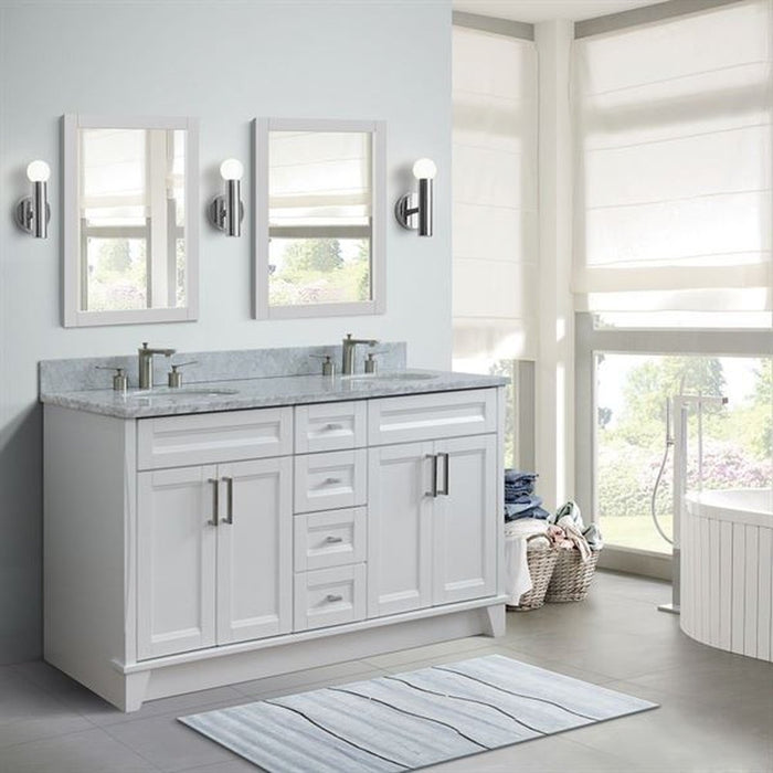 Bellaterra Home Terni 61" Double sink vanity in White finish and White Carrara marble and oval sink