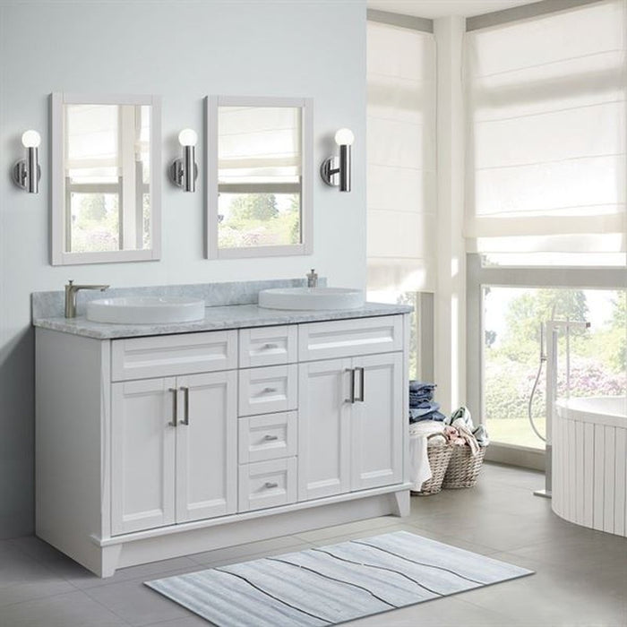 Bellaterra Home Terni 61" Double sink vanity in White finish and White Carrara marble and round sink