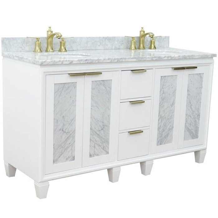 Bellaterra Home Trento 61" Double sink vanity in White finish with White Carrara marble and oval sink