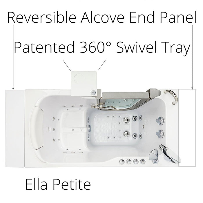 Ella's Bubbles's Bubbles Peitite 28"x52" Acrylic Air and Hydro Massage Walk-In Bathtub with Left Inward Swing Door, 2 Piece Fast Fill Faucet, 2" Dual Drain