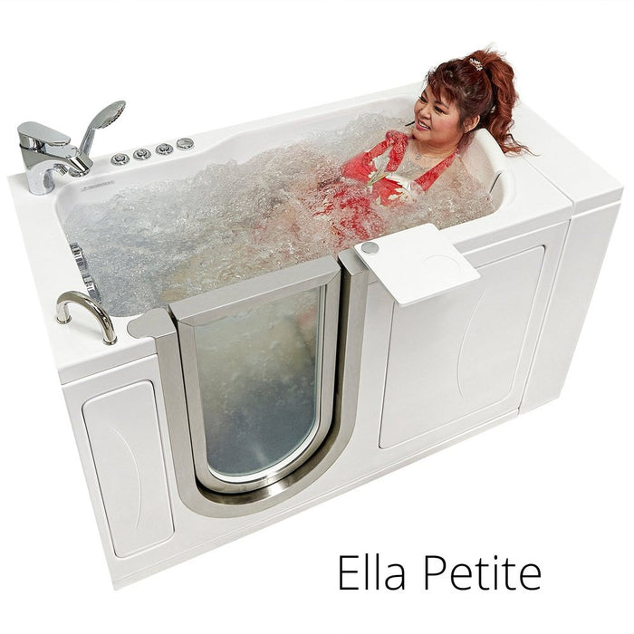 Ella's Bubbles's Bubbles Peitite 28"x52" Acrylic Air and Hydro Massage Walk-In Bathtub with Left Inward Swing Door, 2 Piece Fast Fill Faucet, 2" Dual Drain