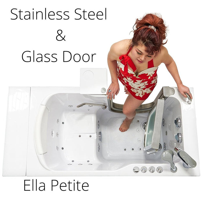 Ella's Bubbles's Bubbles Peitite 28"x52" Acrylic Air and Hydro Massage Walk-In Bathtub with Left Inward Swing Door, 2 Piece Fast Fill Faucet, 2" Dual Drain