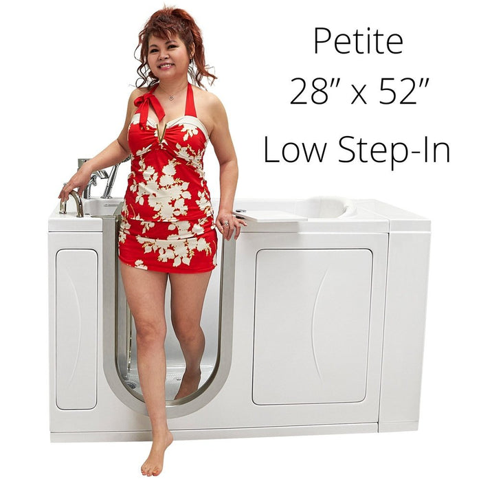 Ella's Bubbles's Bubbles Peitite 28"x52" Acrylic Air and Hydro Massage Walk-In Bathtub with Left Inward Swing Door, 2 Piece Fast Fill Faucet, 2" Dual Drain