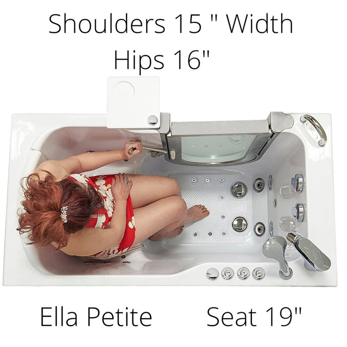 Ella's Bubbles's Bubbles Peitite 28"x52" Acrylic Air and Hydro Massage Walk-In Bathtub with Left Inward Swing Door, 2 Piece Fast Fill Faucet, 2" Dual Drain
