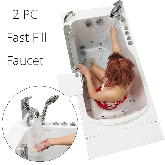 Ella's Bubbles's Bubbles Peitite 28"x52" Acrylic Air and Hydro Massage Walk-In Bathtub with Left Inward Swing Door, 2 Piece Fast Fill Faucet, 2" Dual Drain