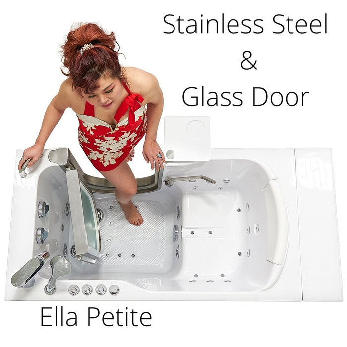 Ella's Bubbles's Bubbles Petite 28"x52" Acrylic Air and Hydro Massage Walk-In Bathtub with Right Inward Swing Door, 2 Piece Fast Fill Faucet, 2" Dual Drain