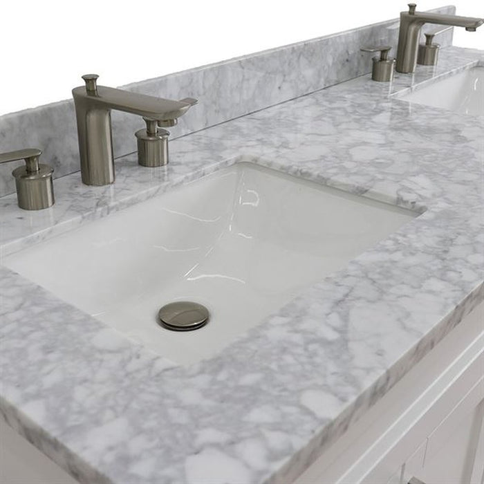 Bellaterra Home Terni 61" Double sink vanity in White finish and White Carrara marble and rectangle sink