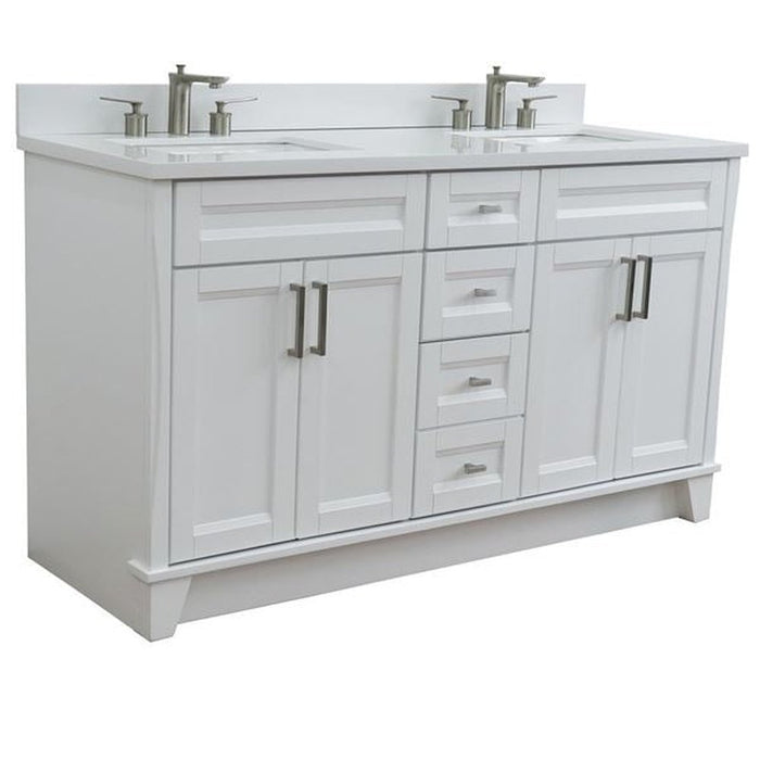 Bellaterra Home Terni 61" Double sink vanity in White finish and White quartz and rectangle sink