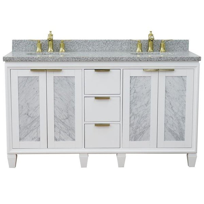 Bellaterra Home Trento 61" Double sink vanity in White finish with Gray granite and oval sink