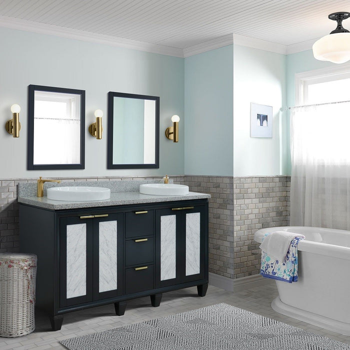 Bellaterra Home Trento 61" Double sink vanity in Dark Gray finish with Gray granite and round sink