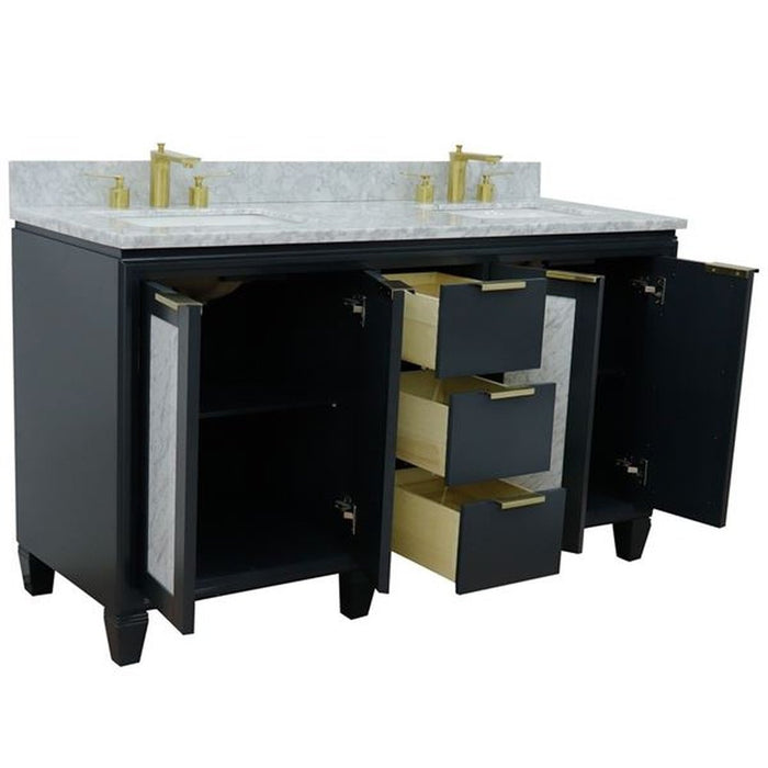 Bellaterra Home Trento 61" Double sink vanity in Dark Gray finish with White Carrara marble and rectangle sink