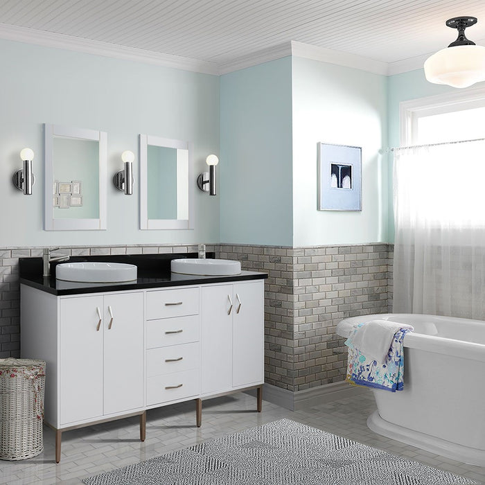 Bellaterra Home Tivoli 61" Double sink vanity in White finish with Black galaxy granite and round sink