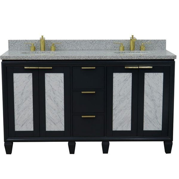 Bellaterra Home Trento 61" Double sink vanity in Dark Gray finish with Gray granite and oval sink