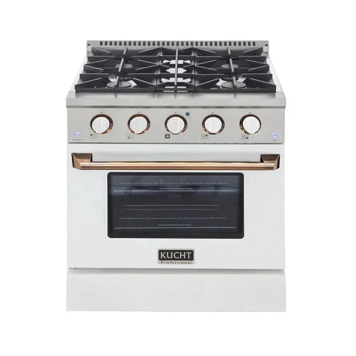 Kucht Signature 30-Inch Propane Gas Range with Convection Oven in White with White Knobs & Gold H&le (KNG301/LP-W-GOLD)