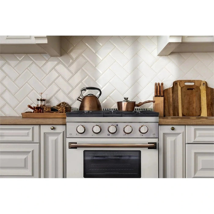 Kucht Signature 30-Inch Propane Gas Range with Convection Oven in White with White Knobs & Gold H&le (KNG301/LP-W-GOLD)