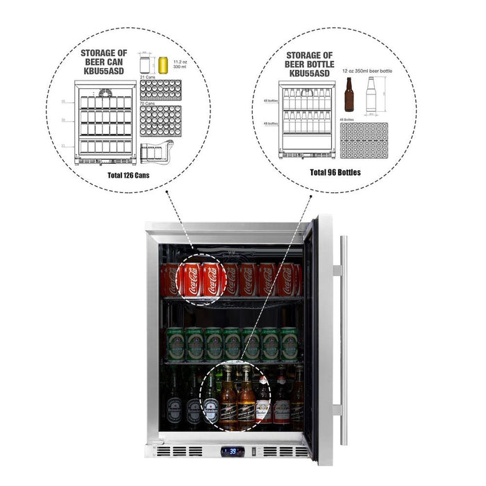 KingsBottle KBU55M RHH 24 Inch Under Counter Beer Cooler Drinks Stainless Steel