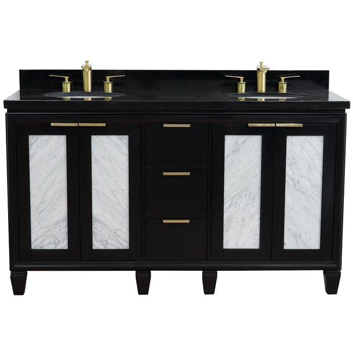 Bellaterra Home 61" Double sink vanity in Black finish with Black galaxy granite and oval sink