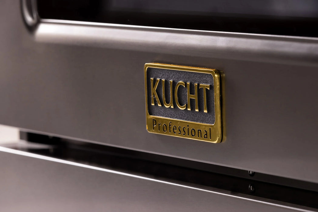 Kucht 2-Piece Appliance Package - 30-Inch Natural Gas Range with 4.2 Cu. Ft. Oven & Wall Mount Range Hood in Dark Titanium Stainless Steel with Gold Accents