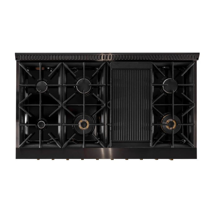 Kucht Horus 48-Inch Dual Fuel Range in Propane Gas with  6.7 cu. ft. Electric Oven & 8 Gas Burners in Dark Titanium Stainless Steel with Digital Thermostat (KXD48/LP)