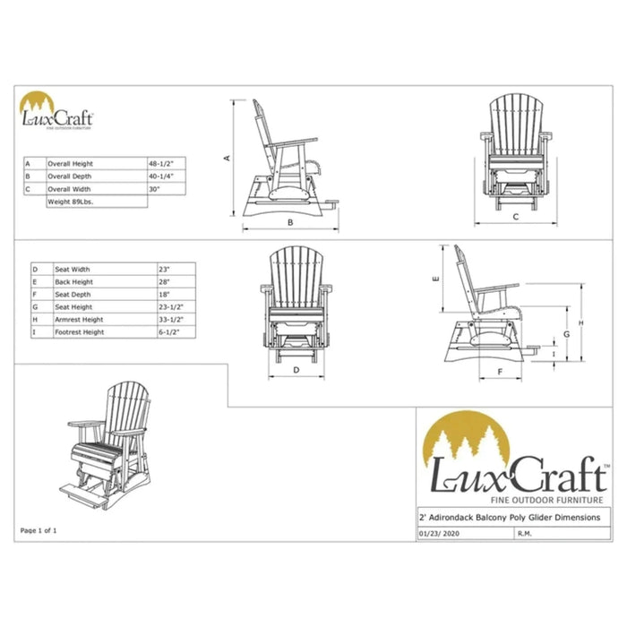 LuxCraft 2' Adirondack Balcony Glider Chair