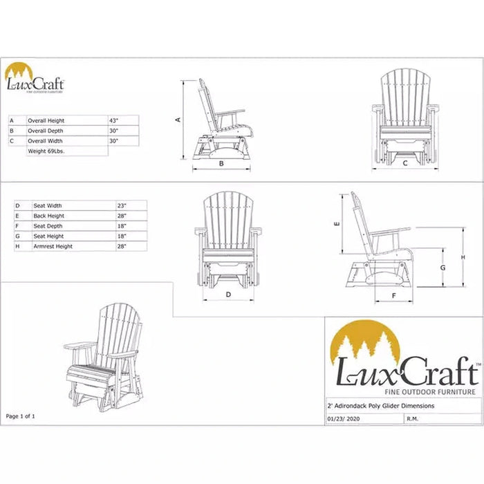 LuxCraft 2' Poly Adirondack Glider Chair