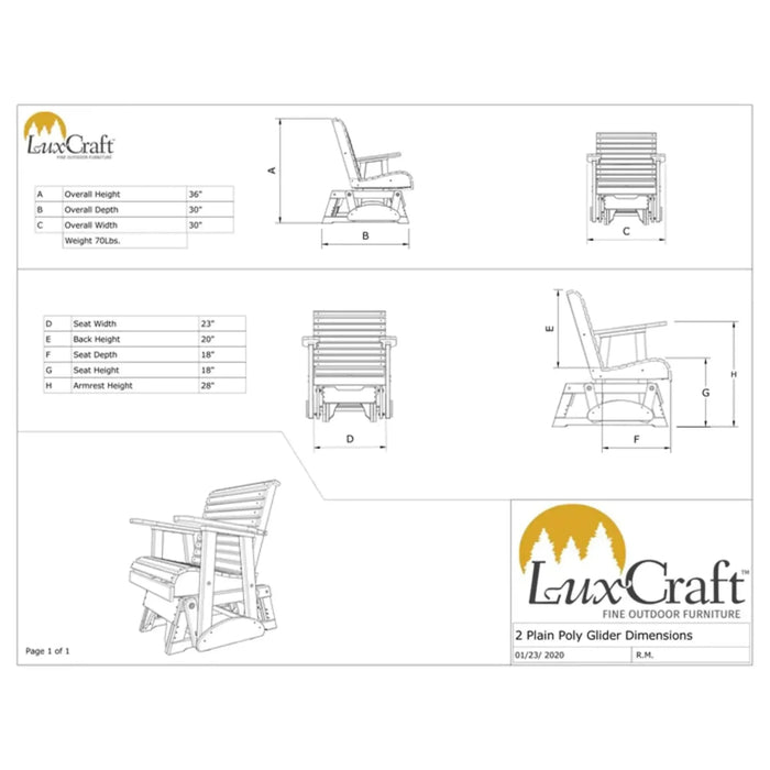 LuxCraft 2' Plain Rollback Poly Glider Chair