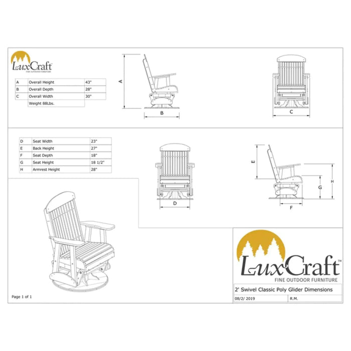 LuxCraft 2' Classic Highback Poly Swivel Glider Chair