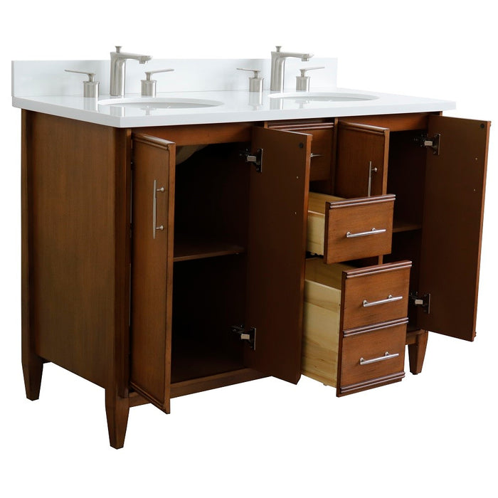 Bellaterra Home MCM 49" Double sink vanity in Walnut finish with White quartz and oval sink