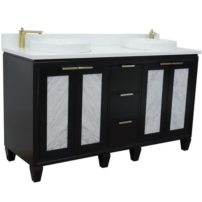 Bellaterra Home Trento 61" Double sink vanity in Black finish with White quartz and round sink