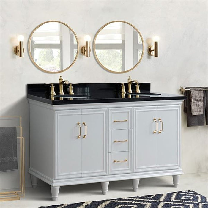 Bellaterra Home Forli 61" Double sink vanity in White finish and Black galaxy granite and oval sink