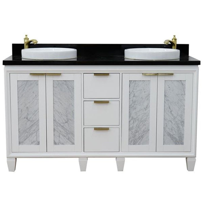 Bellaterra Home Trento 61" Double sink vanity in White finish with Black galaxy granite and round sink