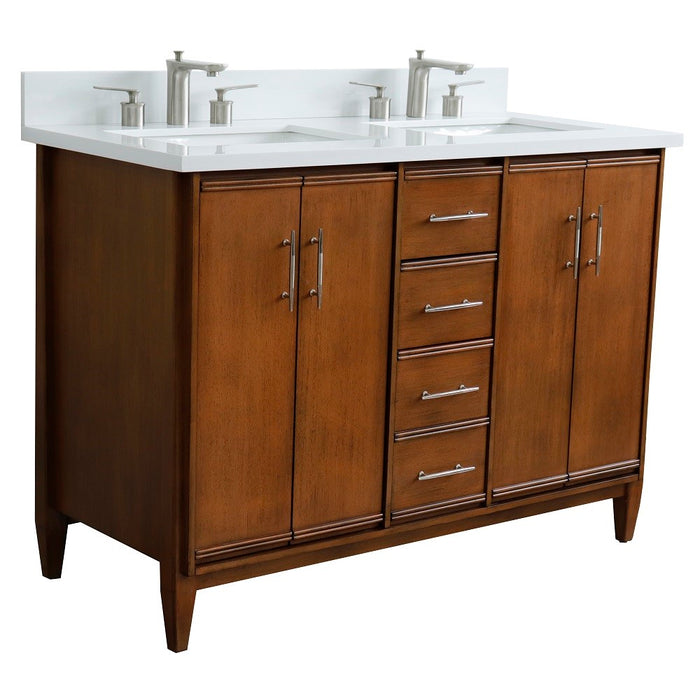 Bellaterra Home MCM 49" Double sink vanity in Walnut finish with White quartz and rectangle sink