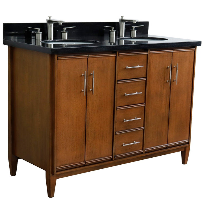 Bellaterra Home MCM 49" Double sink vanity in Walnut finish with Black galaxy granite and oval sink