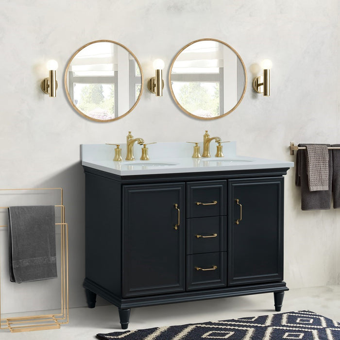 Bellaterra Home Forli 49" Double vanity in Dark Gray finish with White quartz and oval sink