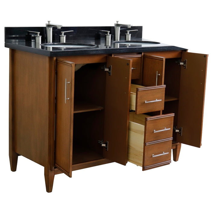 Bellaterra Home MCM 49" Double sink vanity in Walnut finish with Black galaxy granite and oval sink